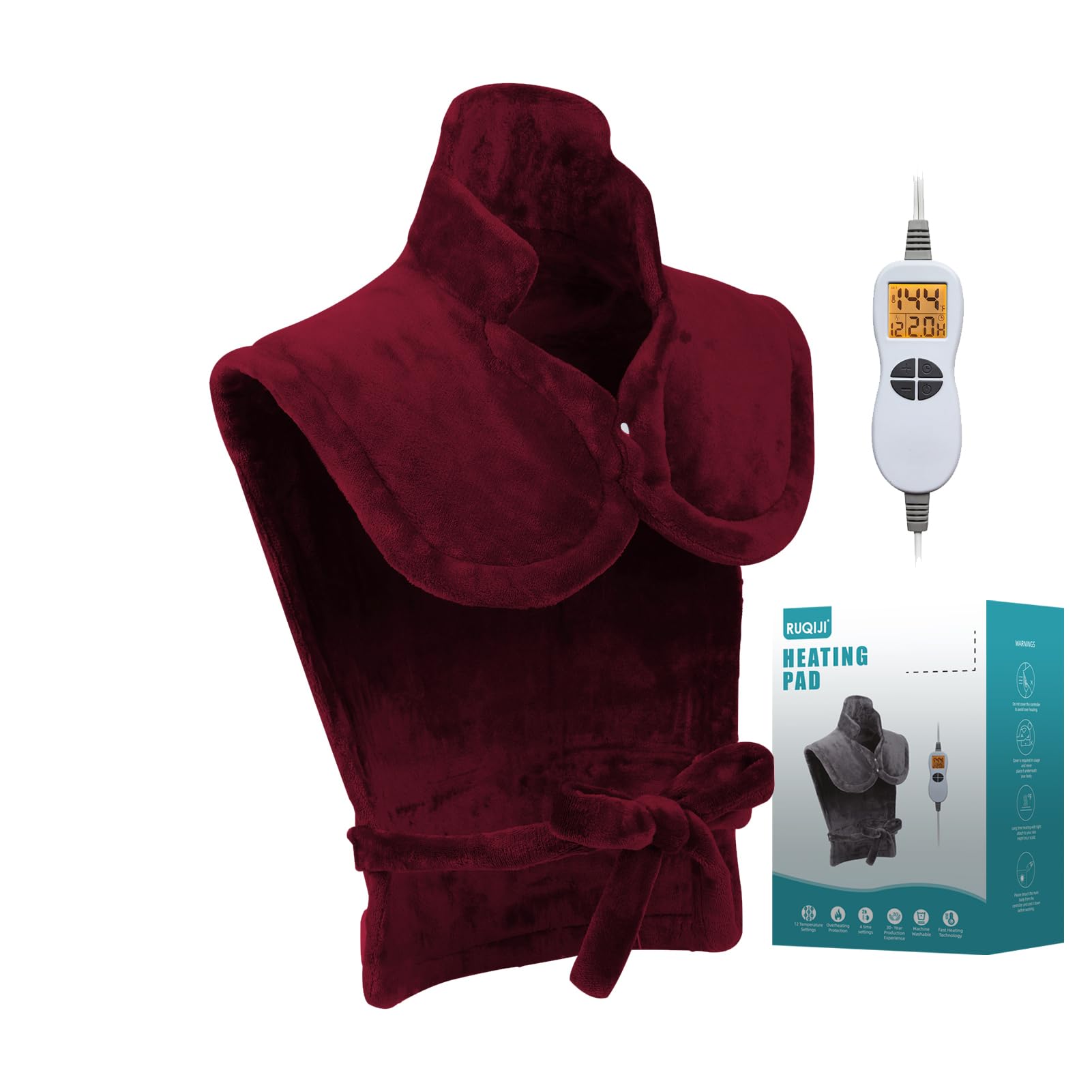 26" x 35" Flannel Neck&Shoulder&Back Heating Pad with 12 Temperature Settings&Countdown Timer, Pain Relief for Back/Neck/Shoulders/Menstrual Pain, Christmas Gifts for Women Men Mom Dad(Light Tan)