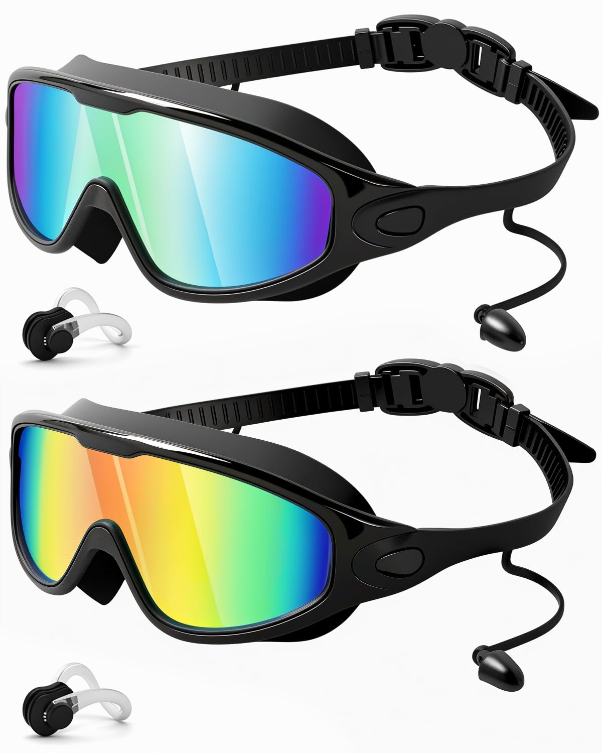 Rantizon Swim Goggles 2 Pack, Wide View Anti Fog&UV Swimming Goggles for Audlt, No Leaking Summer Gifts for Men Women Kid