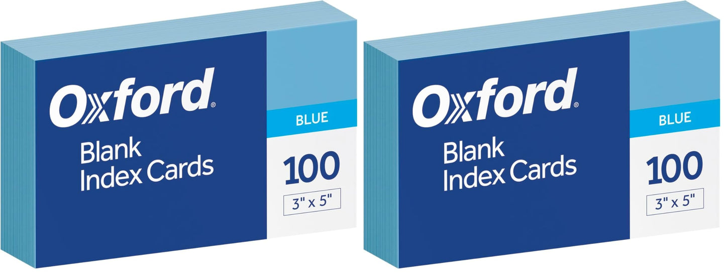 Oxford Blank Color Index Cards, 3" x 5", Blue, 100 Per Pack (7320 BLU)