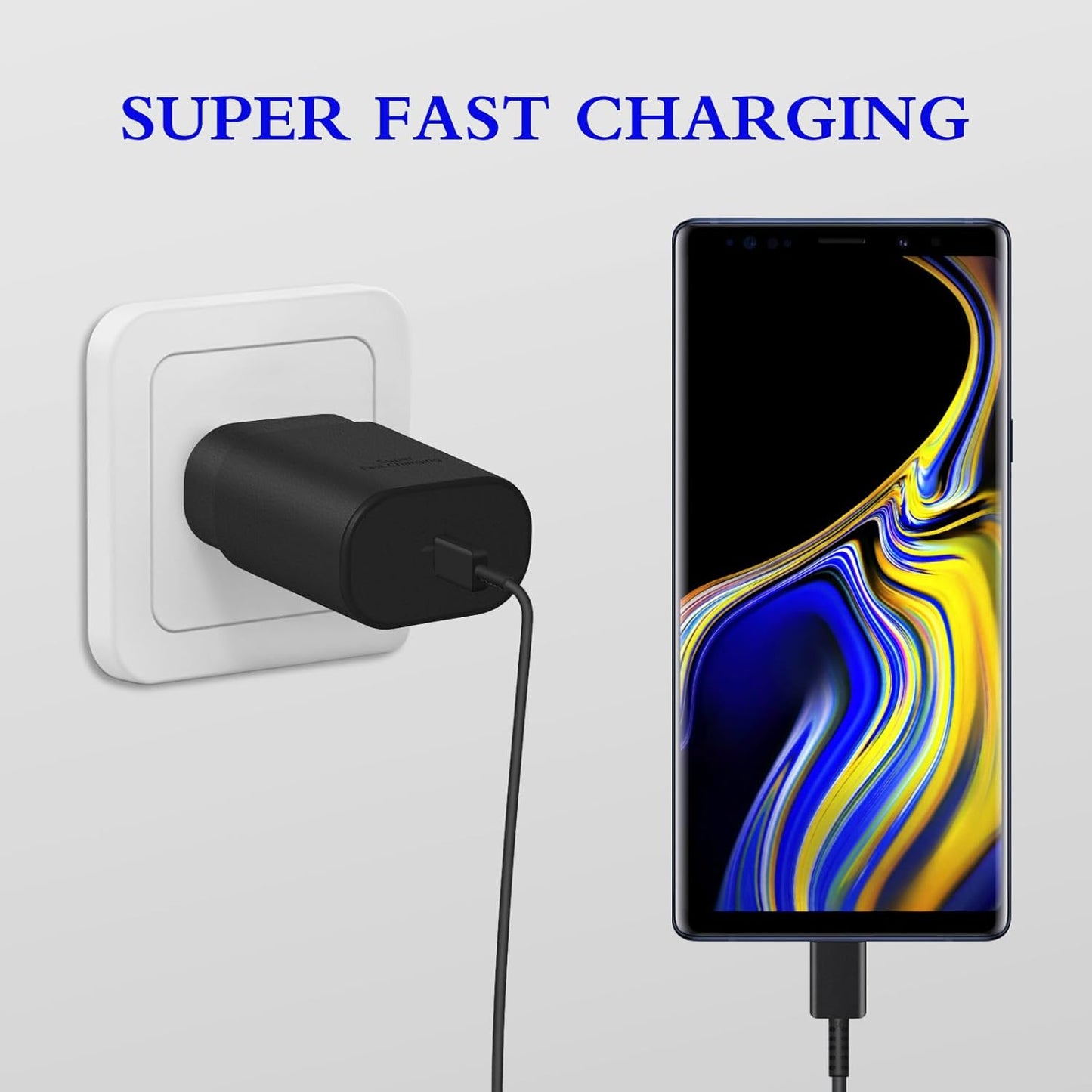 Type C Charger, 2-Pack 25W Type C Fast Charging Block with 6ft USB C Charger Cable Compatible with Galaxy S23 Ultra/S23+/S22/S21/S20/Phone 16/16 Plus/16 Pro Max/15/15 Pro Max/15 Plus-Black