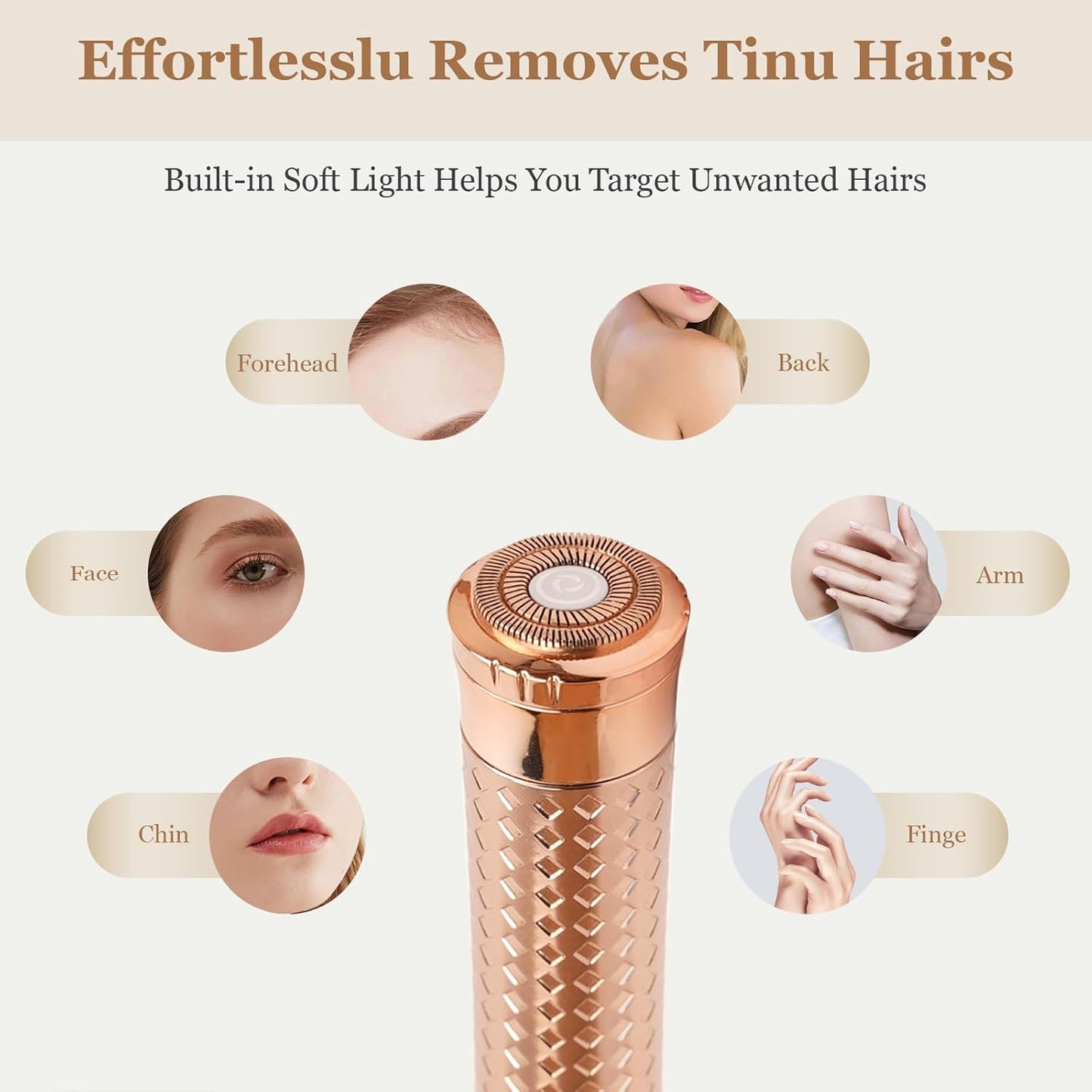Facial Hair Removal for Women, Rechargeable Hair Removal Device, Painless Face Electric Razor/Shaver for Lip, Arms, Face, Peach Fuzz (Gold)
