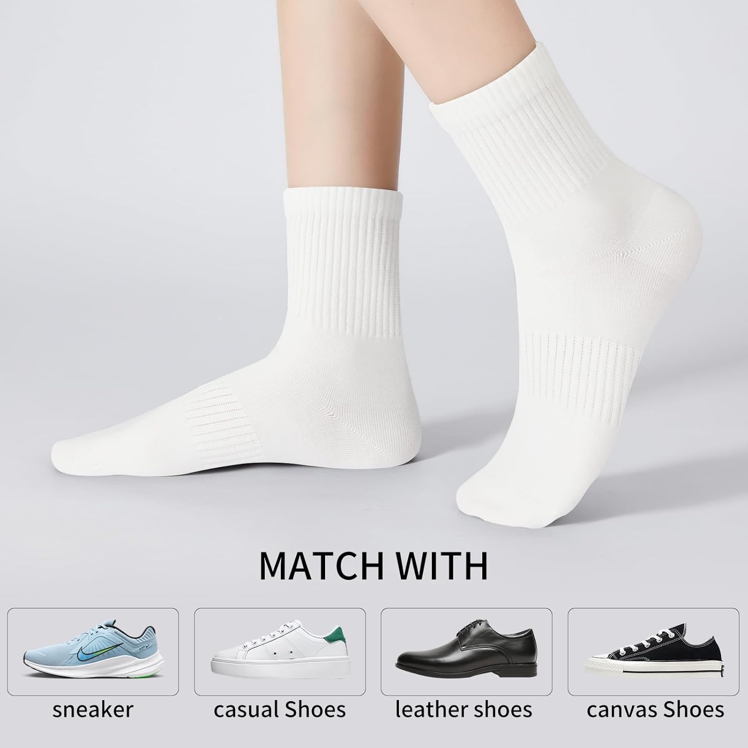 J-BOX Women Breathable Cotton Crew Socks - Cushioned Athletic Socks for Yoga, Running & Casual, 5 Pairs