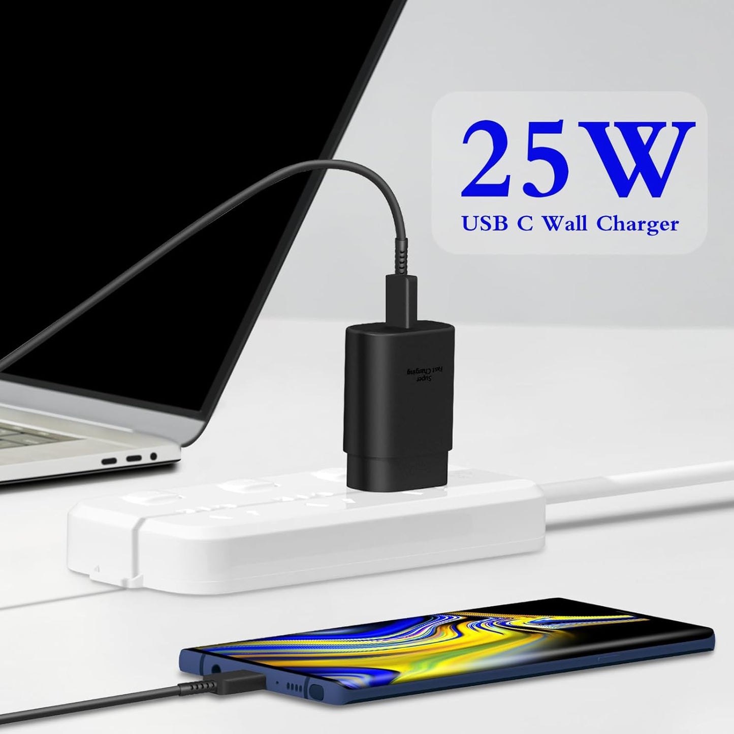Type C Charger, 2-Pack 25W Type C Fast Charging Block with 6ft USB C Charger Cable Compatible with Galaxy S23 Ultra/S23+/S22/S21/S20/Phone 16/16 Plus/16 Pro Max/15/15 Pro Max/15 Plus-Black