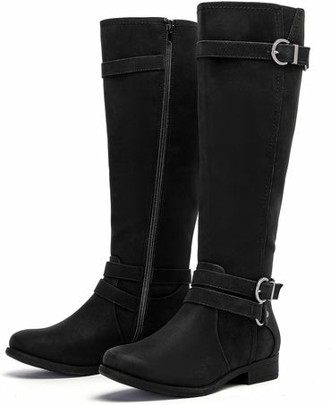 Women's Knee High Boots Classic Comfort Riding Combat Boot Round Toe Side Zipper Long Tall Fall Winter Boots for Women.