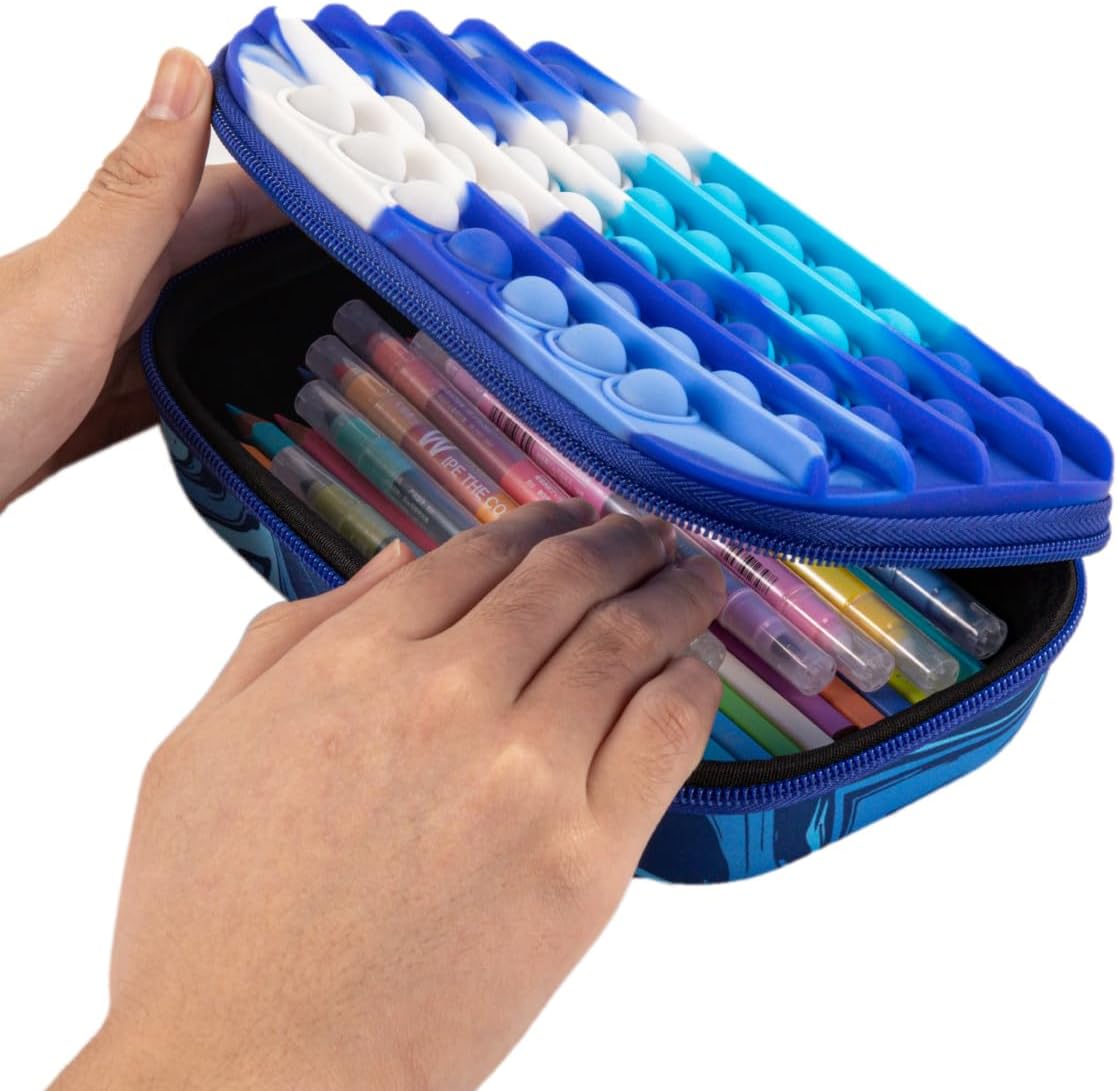 ZIPIT POP Pencil Box for Boys | Fidget Toy | Silicon Sensory Push It Case | Large Capacity Pencil Case (Blue)