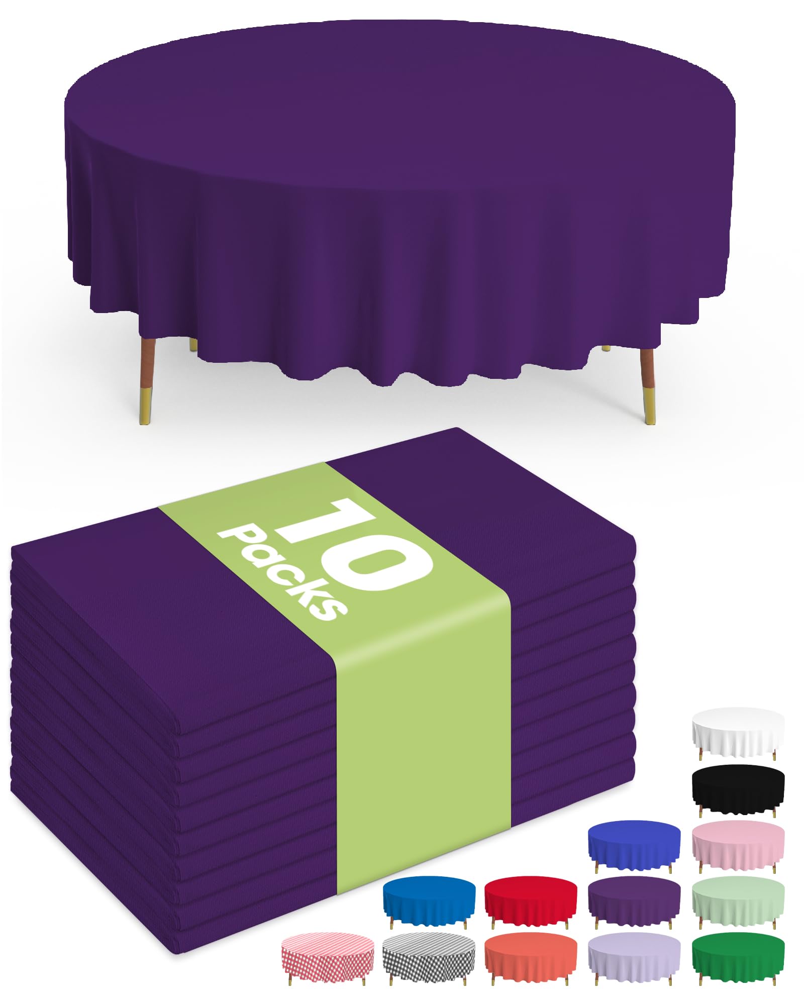 Pureegg Plastic Table Cloth Disposable 10 Pack, 54 x 108 Inch Table Cloths, Party, Picnic, Wedding, Decorative Tablecloths, Rectangle, White Plastic Cover, Leakproof & Sturdy, White