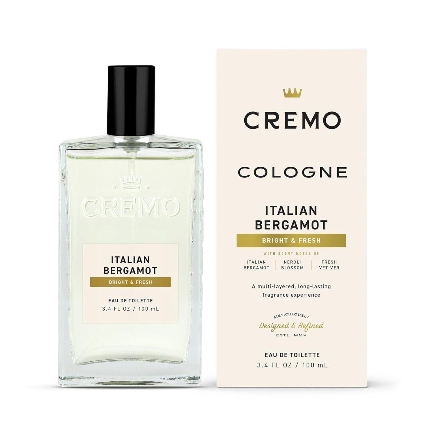 Cremo Italian Bergamot Spray Cologne For Men, A Combination of Italian Bergamot, Neroli Blossom, and Fresh Vetiver, 3.4 Fl Oz