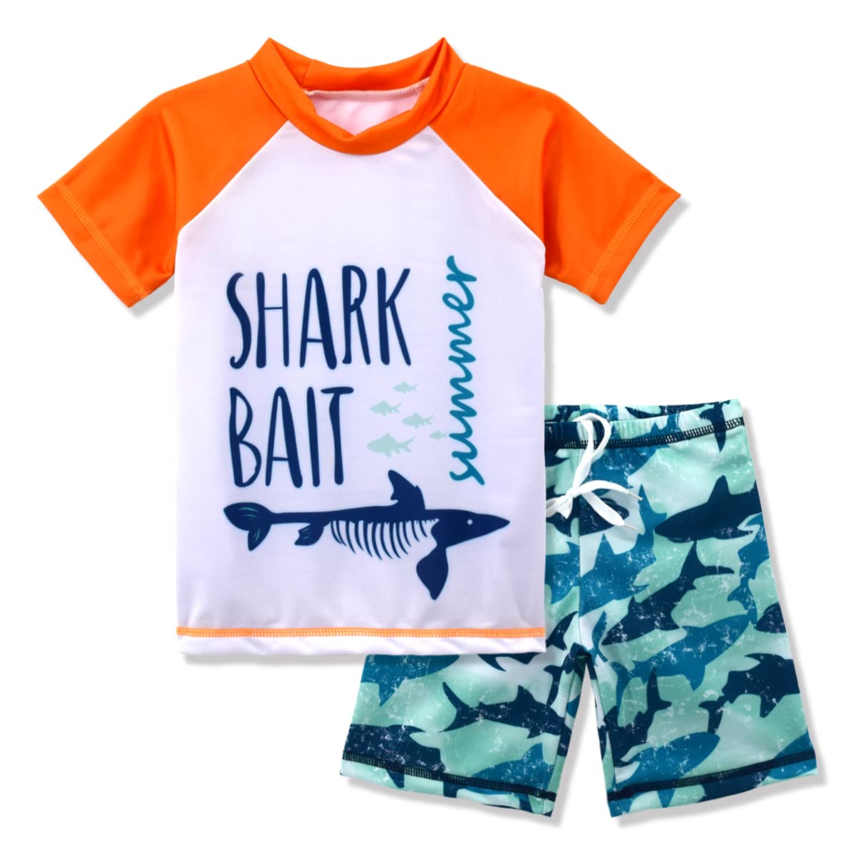 Boys Two Piece Rash Guard Swimsuits Kids Short Sleeve Sunsuit Swimwear Sets