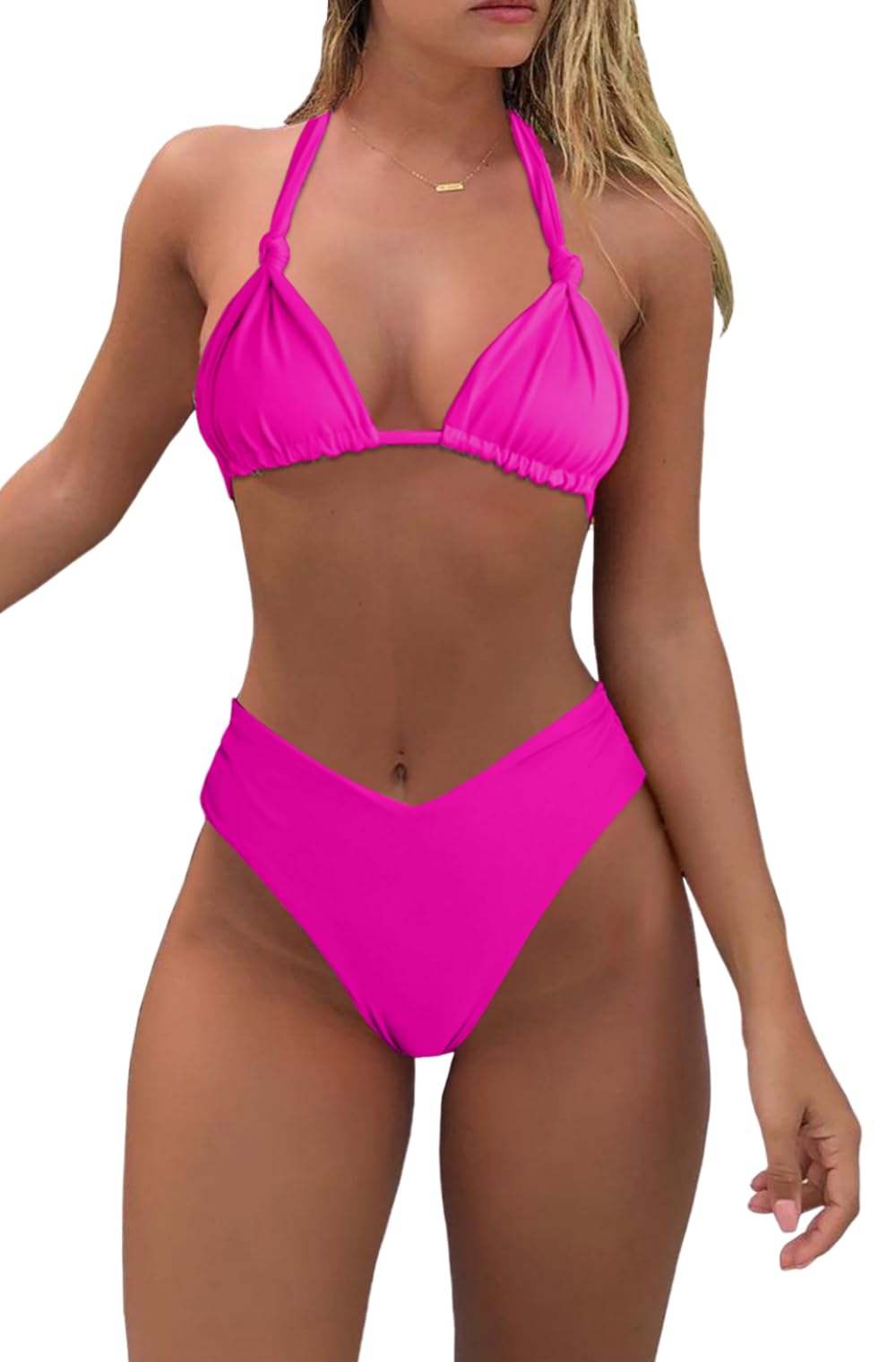 Bikini Sets for Women Sexy Halter Triangle String Bikini Cheeky V Cut High Waisted Thong Swimsuits 2 Piece