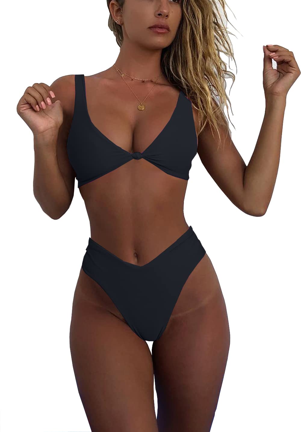 geluboao Bikini Sets for Women Cheeky High Waisted Kont Front Adjustable Two Piece Swimsuit