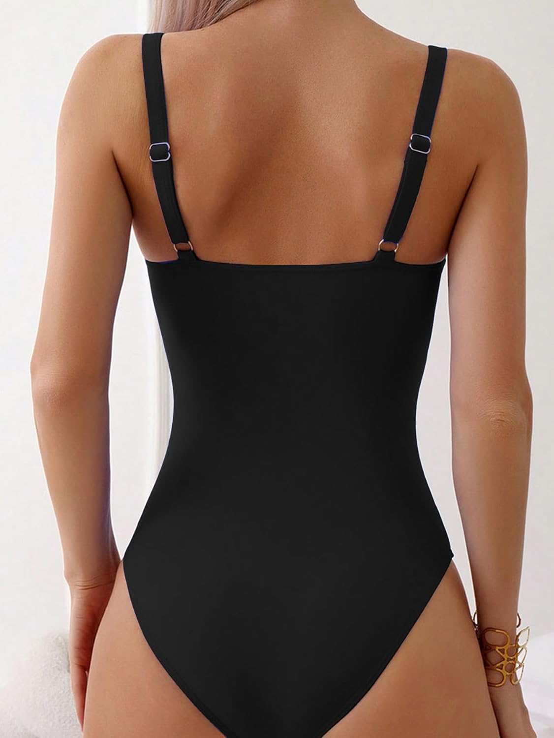 Limeeke Women's Tummy Control One Piece Swimsuit Sexy V-Wire Cut Out Bathing Suit Ruched Slimming Swimwear