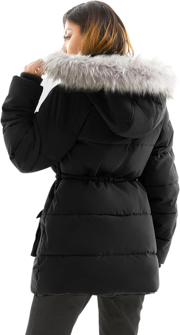 Women's Winter Hooded Coat Waterproof Down Long Jacket Warm Parka Thicken Puffer Coat with Removable Fur Hood