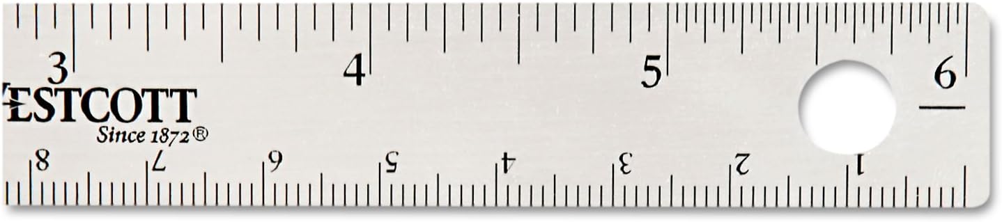 Westcott 10414 Stainless Steel Metal Ruler with Non-Slip Cork Base, 6 in