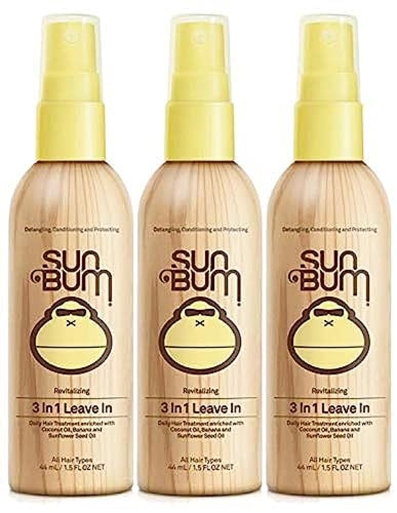 Sun Bum Revitalizing 3 in 1 Leave In Conditioner - Anti Frizz Detangler - Color Safe with UV Protection - Enriched with Coconut Oil and Banana - 4 oz