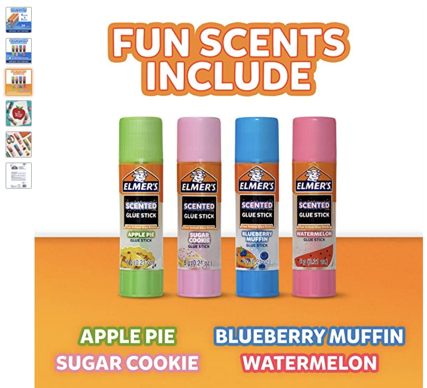 Elmer’s Scented Glue Sticks Washable Clear Assorted Scents 6 Grams 6 Packs of 4 (24 Total Count)