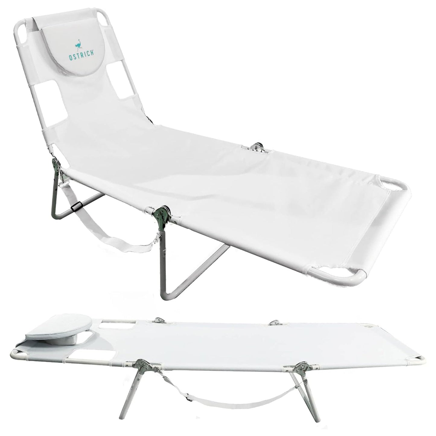 Ostrich Folding Beach Lounge Chair, Reclining Outdoor Chaise Lounger, Teal