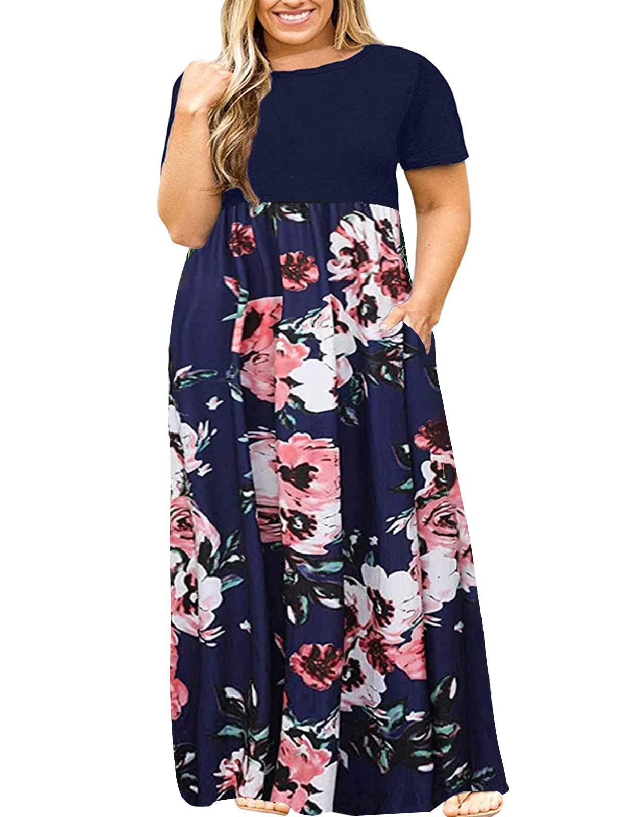 Halife Plus Size Dresses for Curvy Women Summer Casual Beach Long Maxi Dress with Pockets