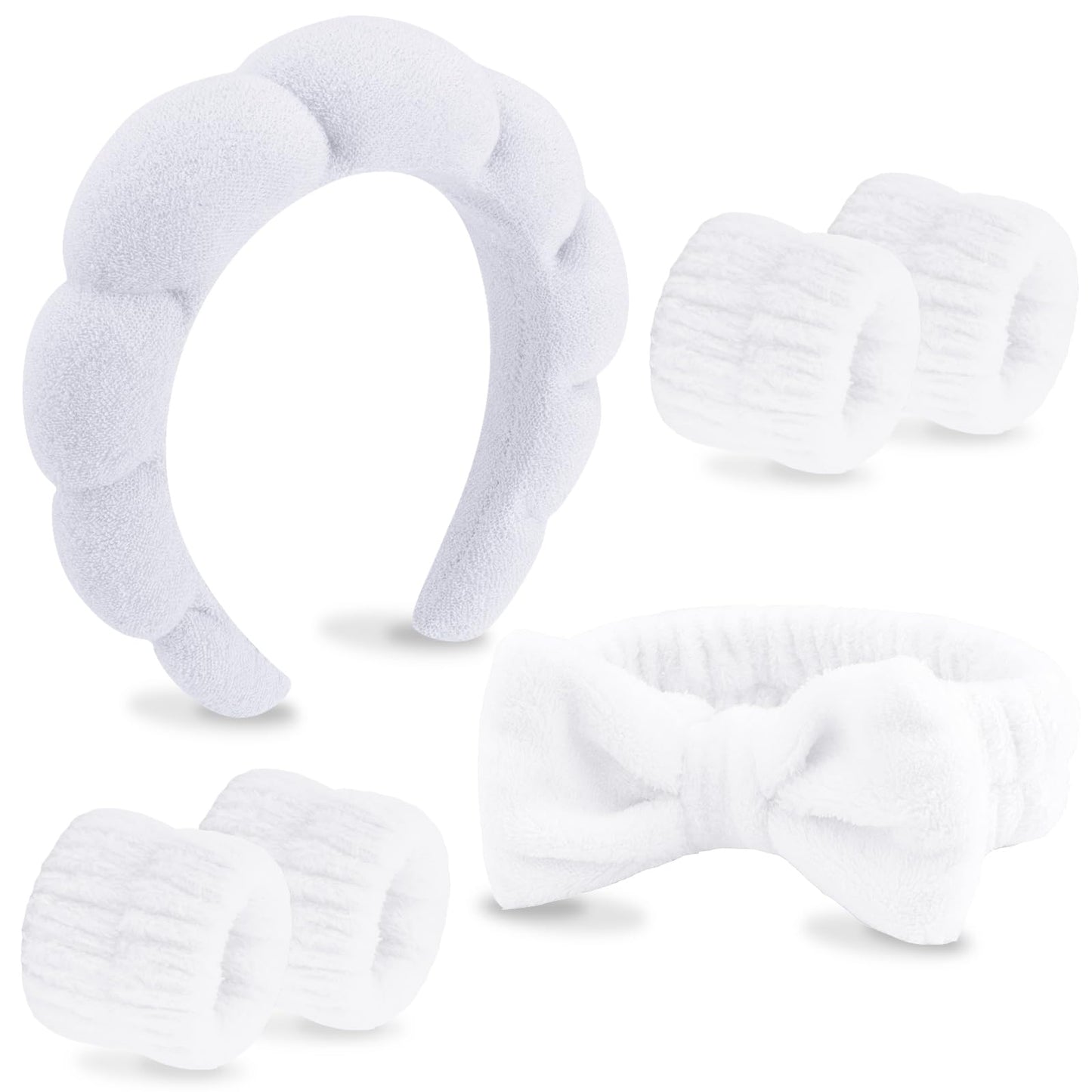 VELSCRUN 6 Pack Spa Headband, Makeup Headband, Face Wash Headbands, Skincare Headbands, Black Sponge Hair Band Bow Tie Spa Head Band for Washing Face Wristband Set Hair Accessories for Women Gifts