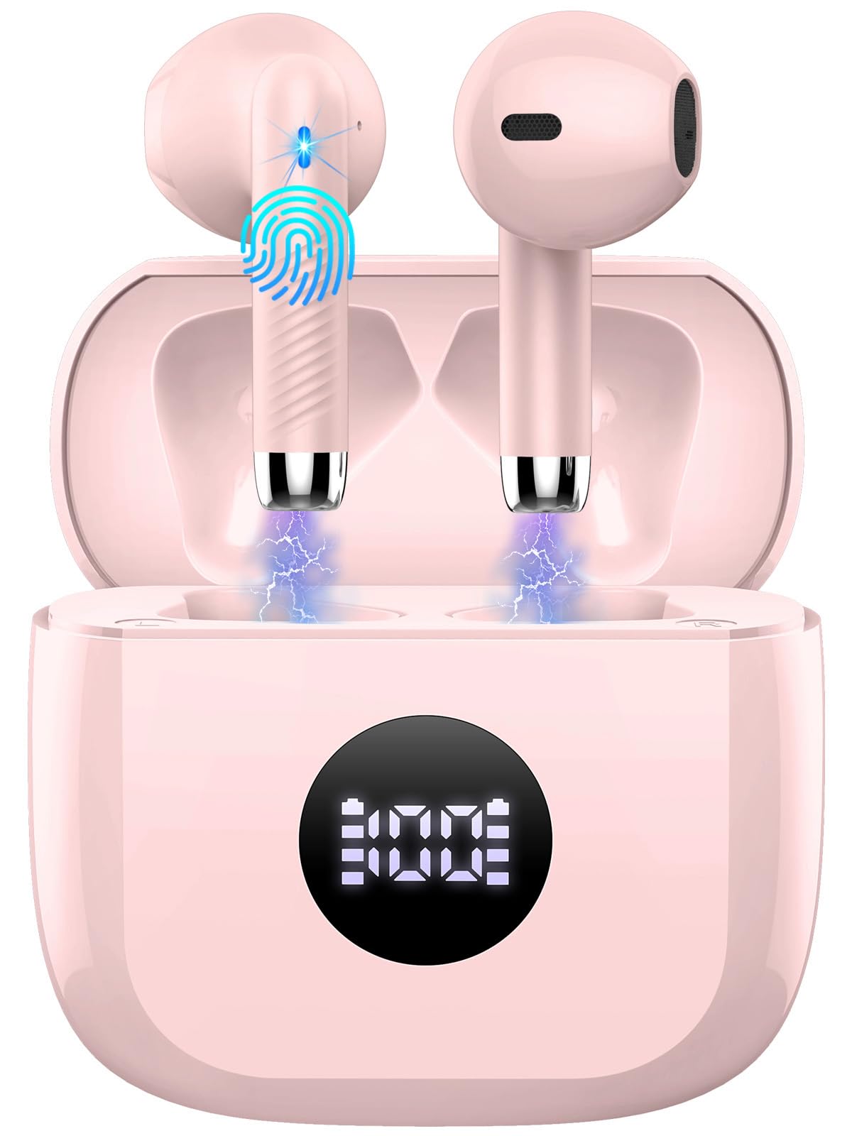 Wireless Earbuds, Bluetooth 5.4 Ear Buds LED Power Display Headphones Bass Stereo, Bluetooth Earbuds in-Ear Noise Cancelling Mic, 40H Playback Mini Case IP7 Waterproof Sports Earphones for Android iOS