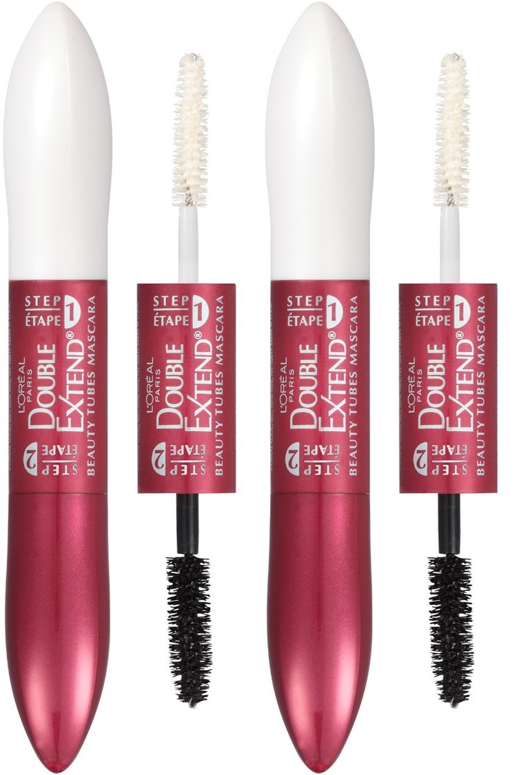 L'Oreal Paris Makeup Double Extend Tubing Mascara, Lengthening 2 Step Mascara, Smudgeproof, Black