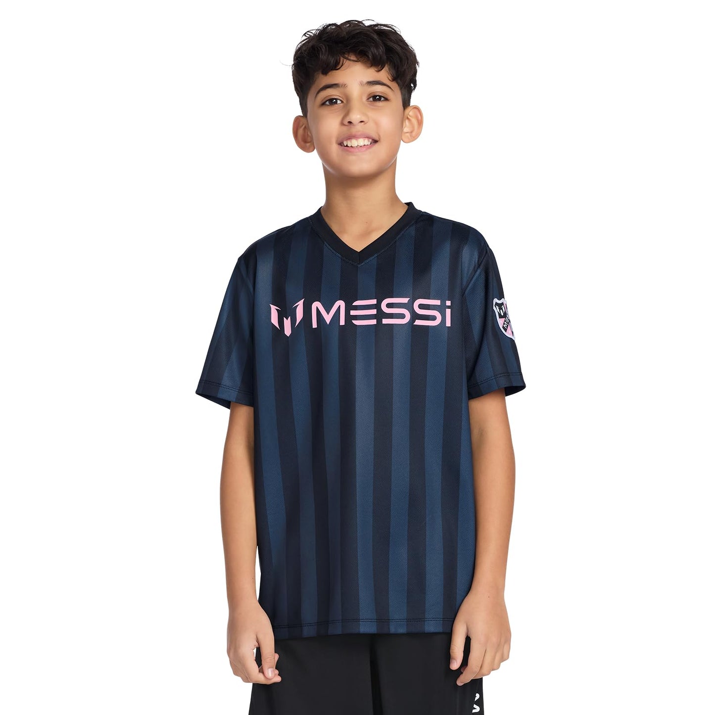 Boys' Lifestyle Short Sleeve Top, Loose-fit V-Neck Shirt with Logo, Comfortable