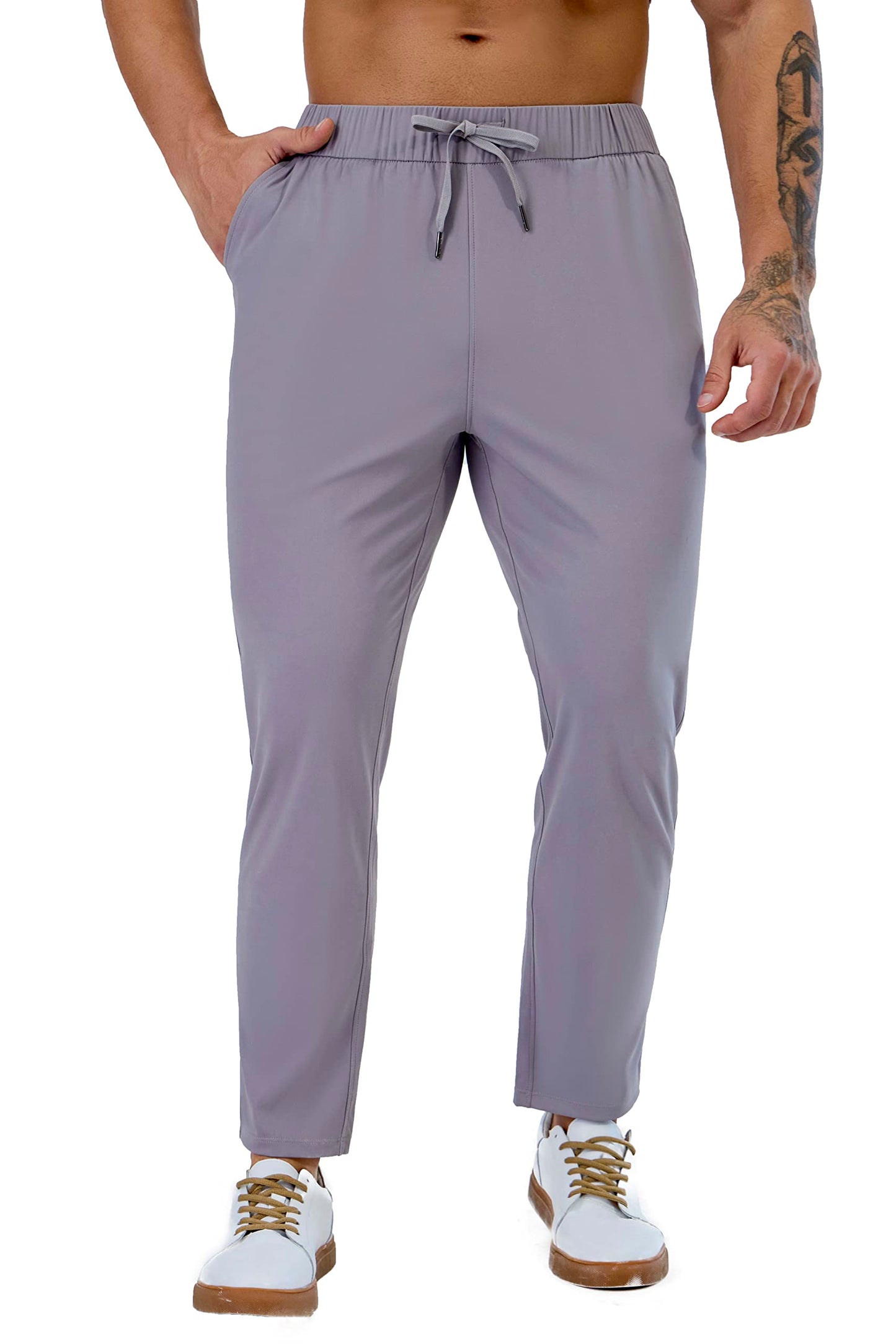 Mens Stretch Travel Pants 27" Inseam Quick Dry Light Weight Sweatpants Workout Casual Joggers with Pockets