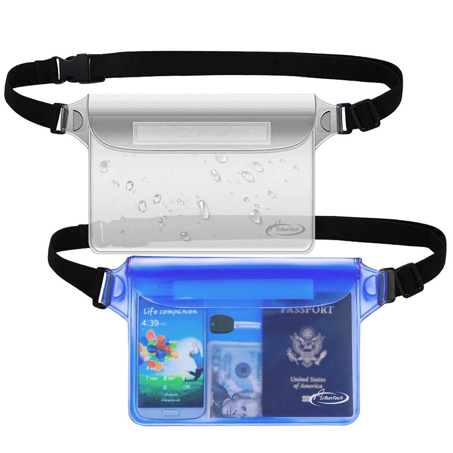 AiRunTech Waterproof Fanny Pack,Waterproof Pouch for Phone Passport Wallet Purse with Waist Strap,Floating Waterproof Bags for Travel Beach Swimming Kayaking Boating Pool Accessories