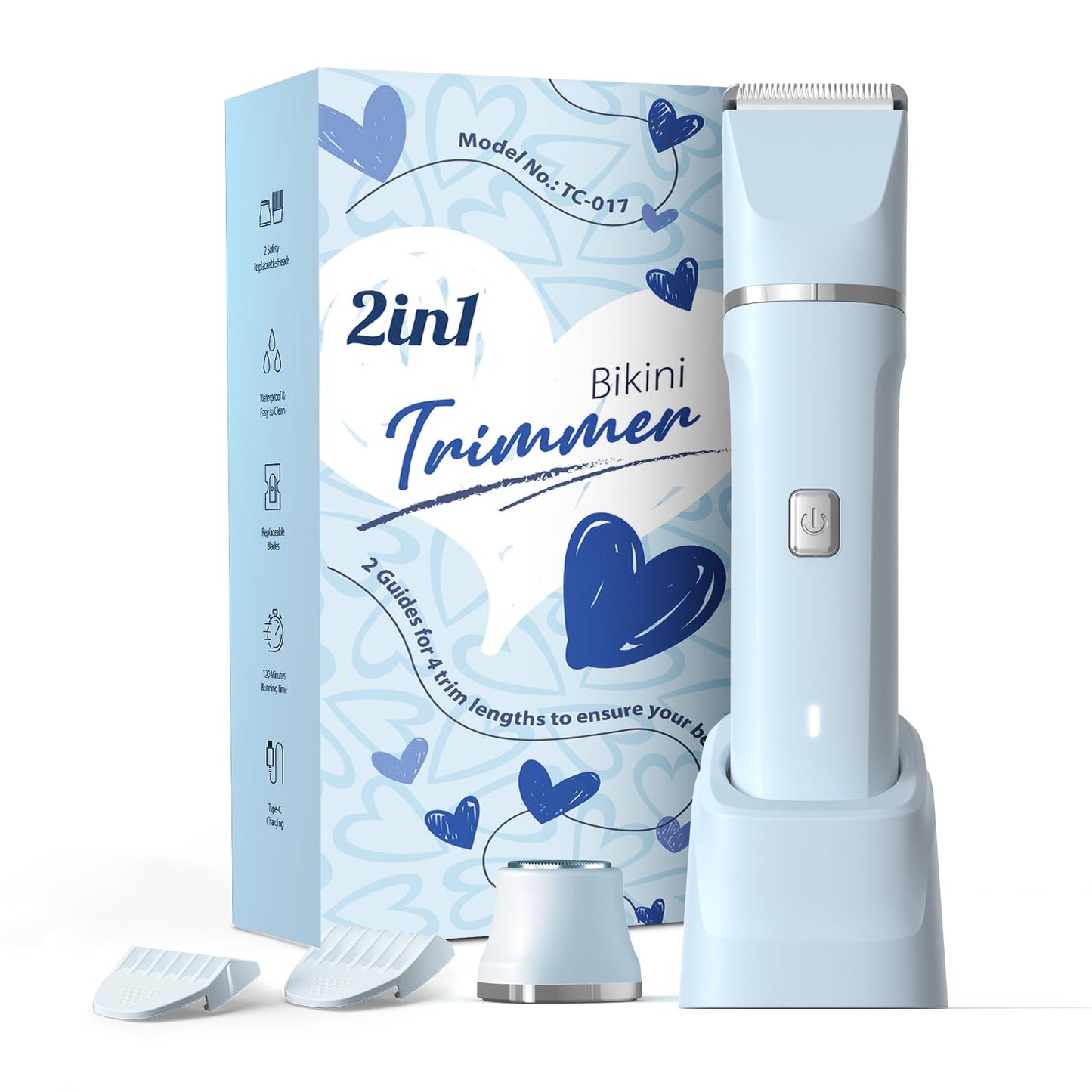 Bikini Trimmer for Women - Painless Electric Razors for Silk Skin,Cordless Body Shaver for Trip,Replaceable Lady Facial Razor, IPX7 Waterproof&Easy Cleaning, Ceramic Blade, USB Charge Dock Pink