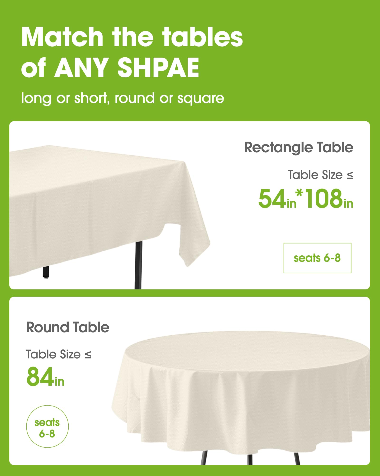 Pureegg Plastic Table Cloth Disposable 10 Pack, 54 x 108 Inch Table Cloths, Party, Picnic, Wedding, Decorative Tablecloths, Rectangle, White Plastic Cover, Leakproof & Sturdy, White