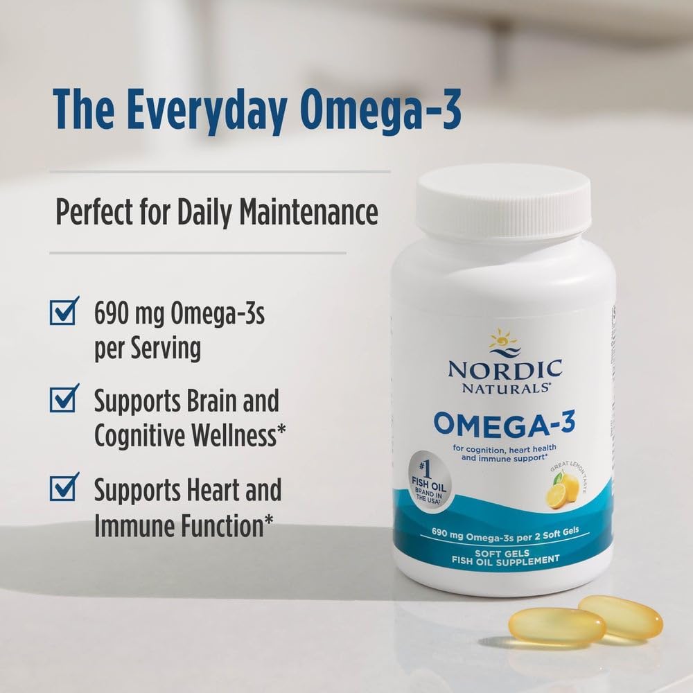Nordic Naturals Omega-3, Lemon Flavor - 90 Soft Gels - 690 mg Omega-3 - Fish Oil - EPA & DHA - Immune Support, Brain & Heart Health, Optimal Wellness - Non-GMO - 45 Servings