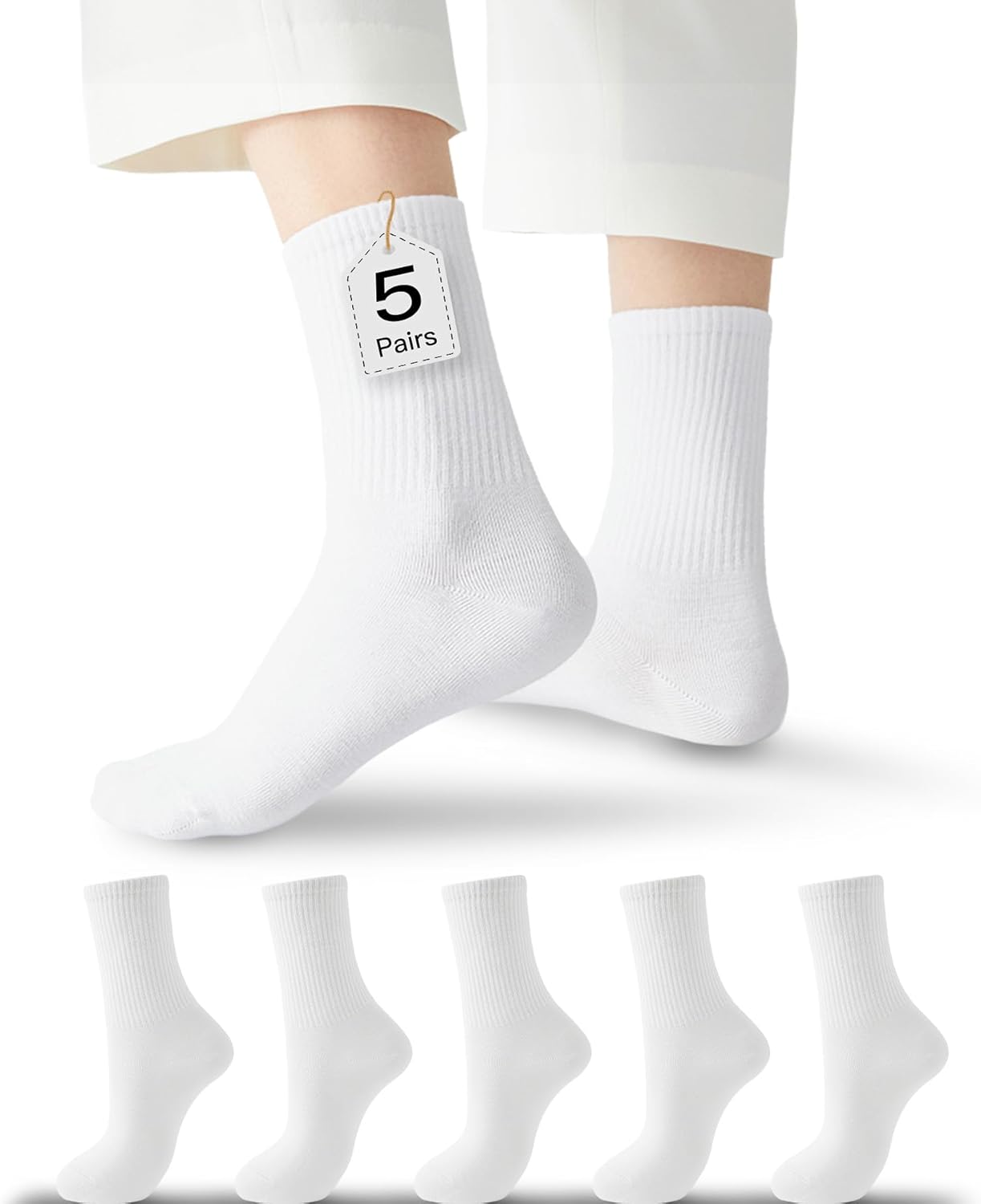 J-BOX Women Breathable Cotton Crew Socks - Cushioned Athletic Socks for Yoga, Running & Casual, 5 Pairs