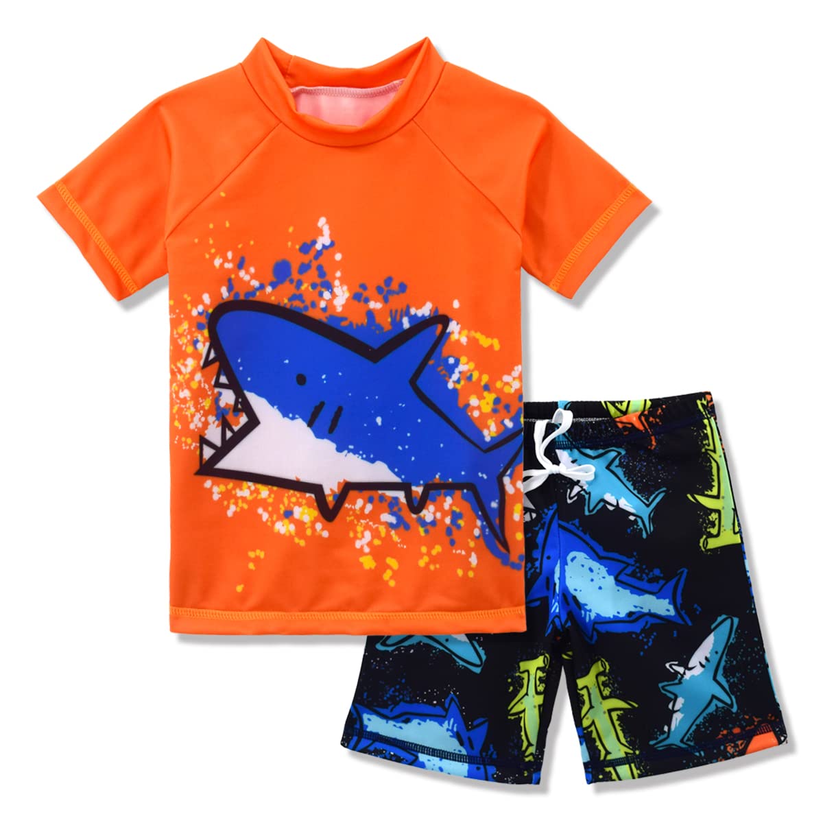 Boys Two Piece Rash Guard Swimsuits Kids Short Sleeve Sunsuit Swimwear Sets