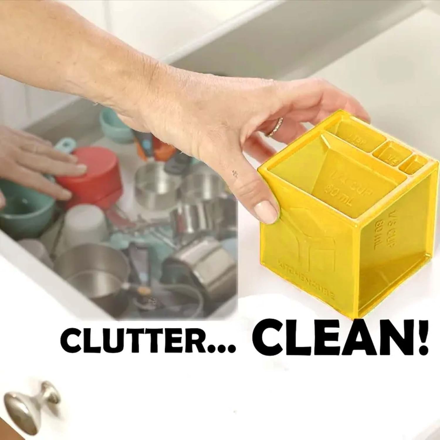 Kitchen Cube Measuring Gadget for Cooking and Baking Measure Every Cups & Spoon in One Measuring Spoon Utensil Tool Ceramic Bakeware Set with Lids for Oven (Yellow, One Size)