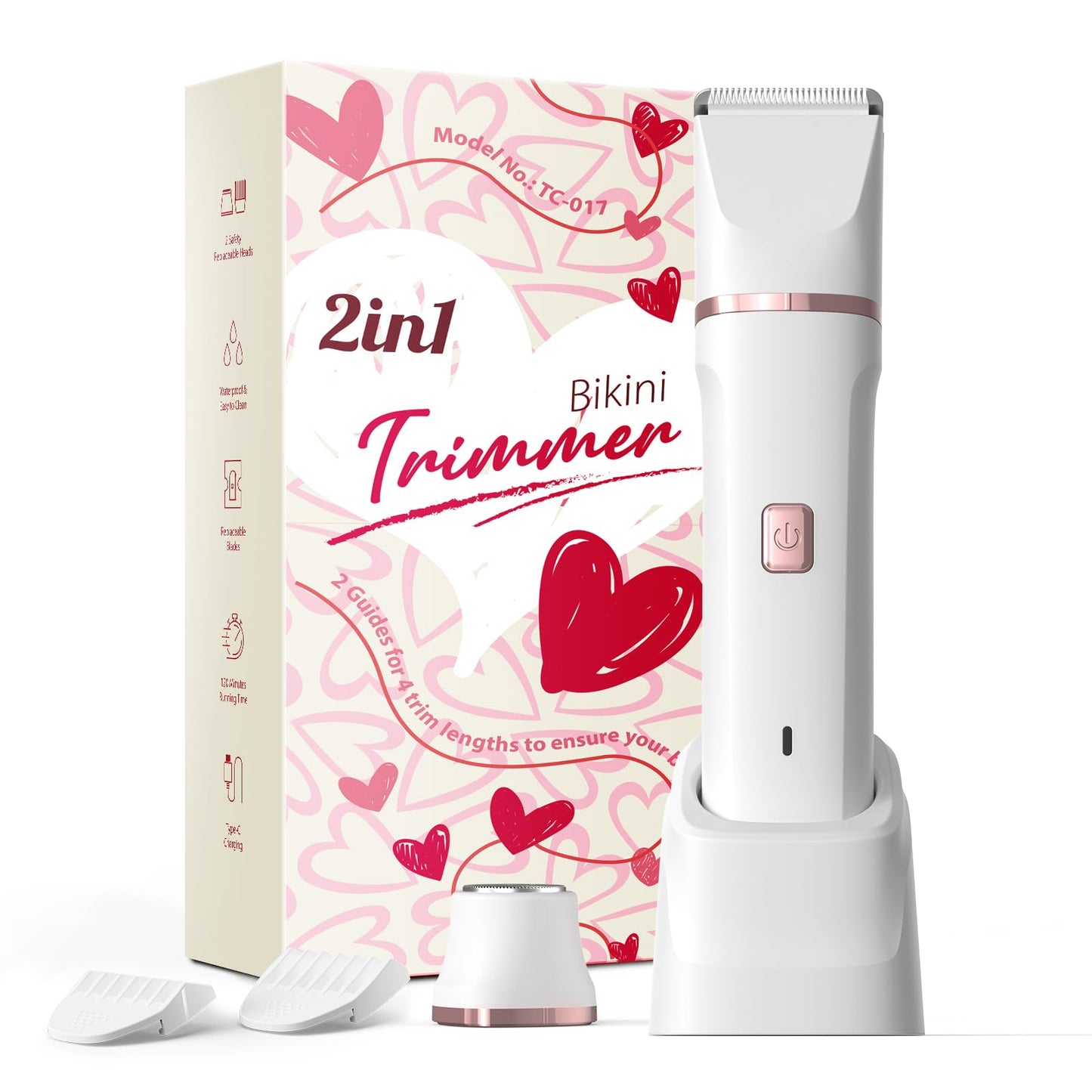 Bikini Trimmer for Women - Painless Electric Razors for Silk Skin,Cordless Body Shaver for Trip,Replaceable Lady Facial Razor, IPX7 Waterproof&Easy Cleaning, Ceramic Blade, USB Charge Dock Pink