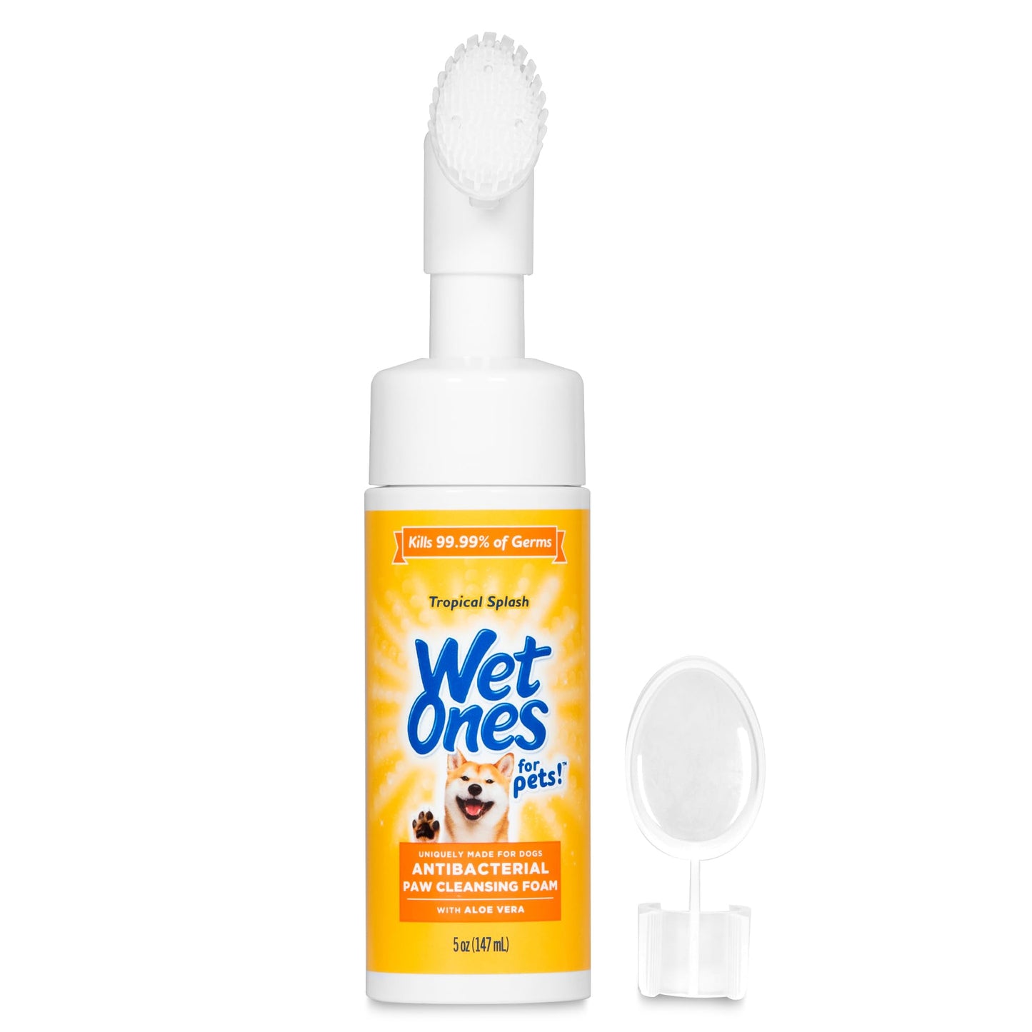 Wet Ones for Pets Antibacterial Dog Paw Cleaner with Built-in Scrubber Brush - Foaming Cleanser for Dog Paws - Paw Washer & Grooming Care - Dog Cleaning Supplies - Tropical Splash Scent 5 oz