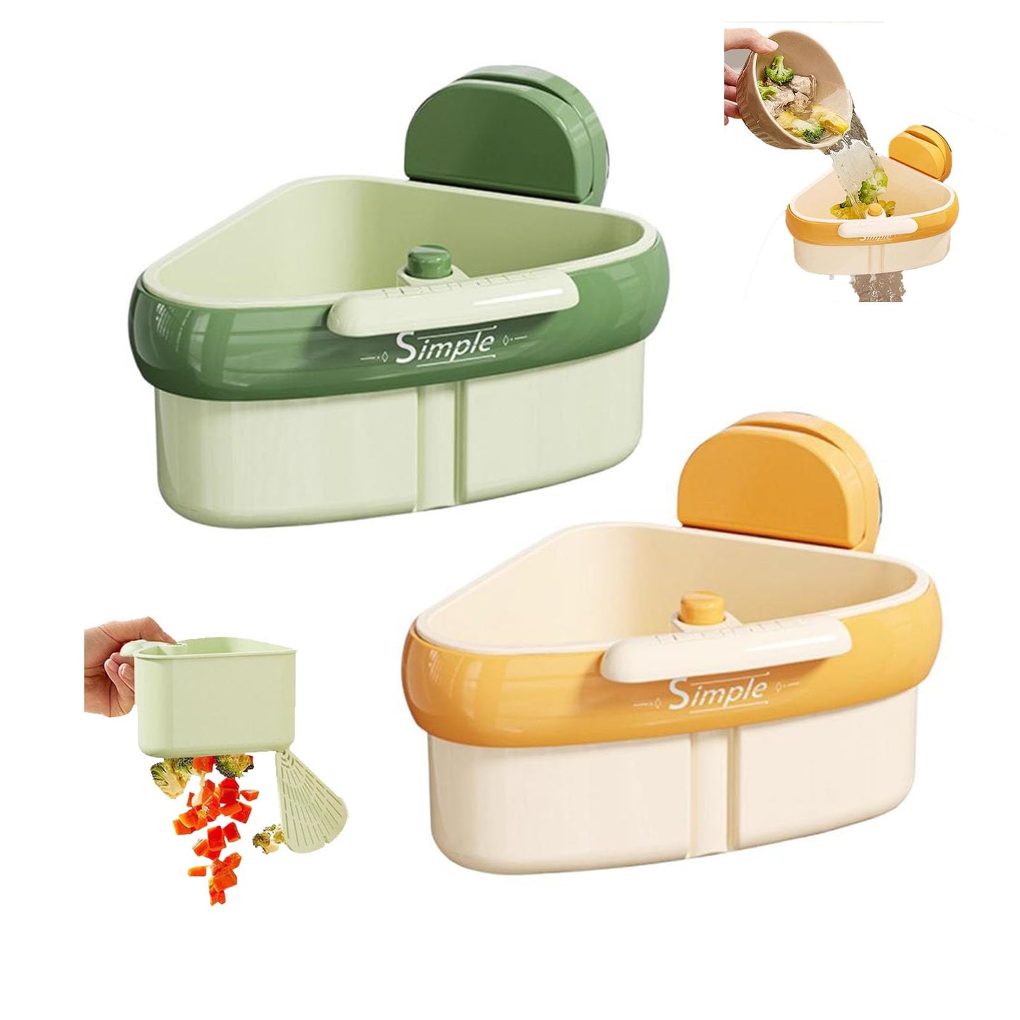 Sink Strainer Basket,2025 New Upgraded Suction Cup Press Sink Drainer Basket,Automatic Dumping Sink Strainer Basket,Faucet Sponge Storage Rack,Corner Sink Trash Catcher for Food Waste