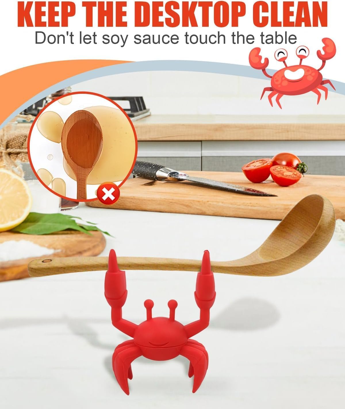 2 PCS Crab Silicone Utensil Rest -Silicone Spoon Holder, Funny Kitchen Accessory Gifts-Heat-Resistant Kitchen and Grill Utensil Holder -Non-Slip Spoon Holder Stove Organizer, Steam Releaser(2 Pcs Red)