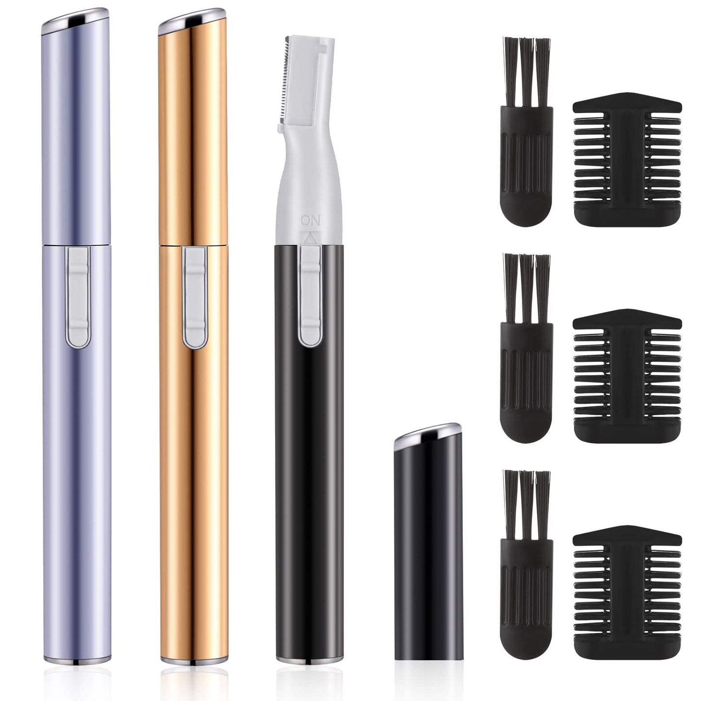 Landhoow 3 Pcs Electric Eyebrow Trimmer Women Precision Eyebrow Hair Trimmers with Comb Christmas Women Gift, Battery Operated Personal Epilator for Face Lips Leg Neck Fuzz (White, Gold, Pink)