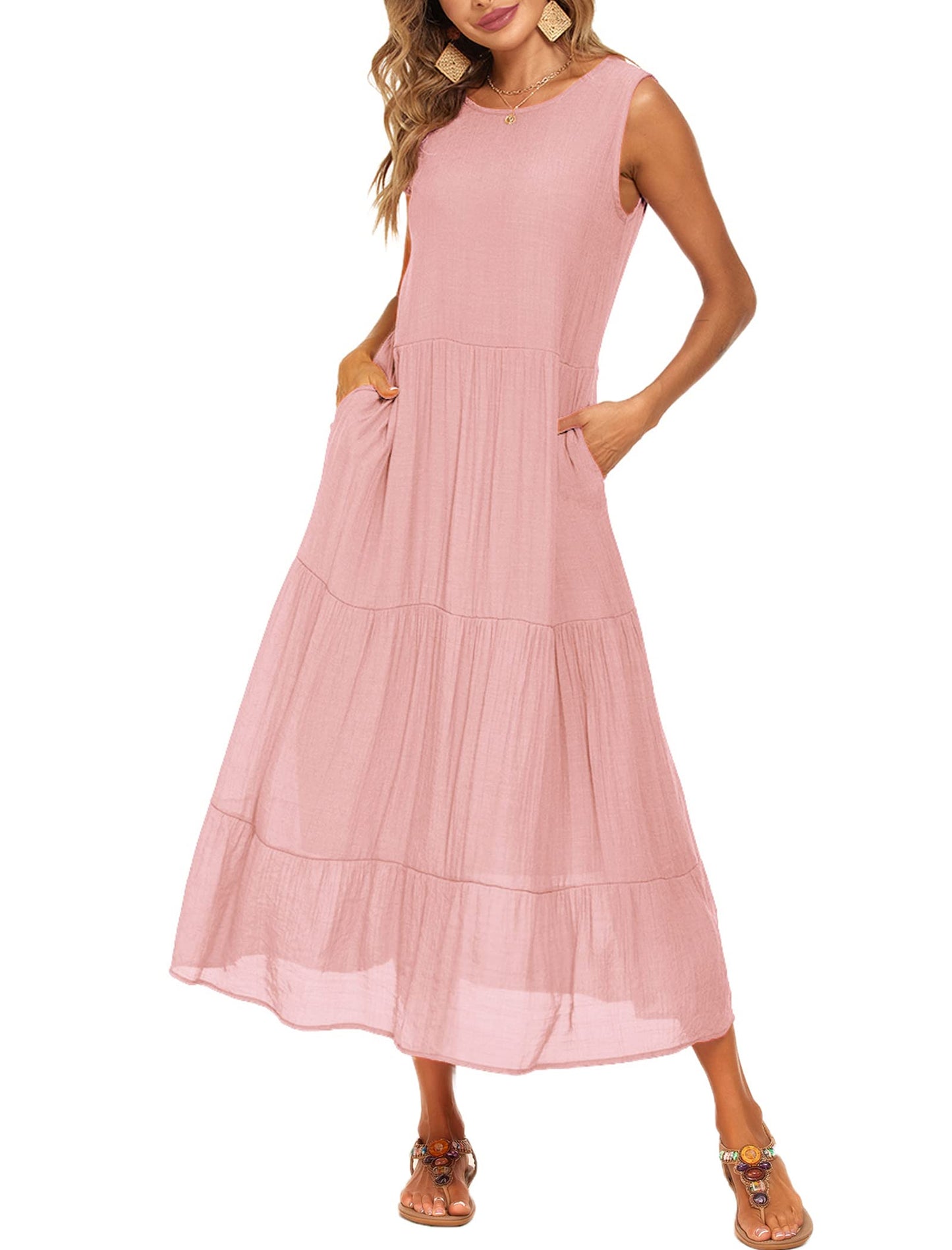 Halife Women's Summer Casual Maxi Dresses Flowy Ruffle Boho Long Dresses with Pockets