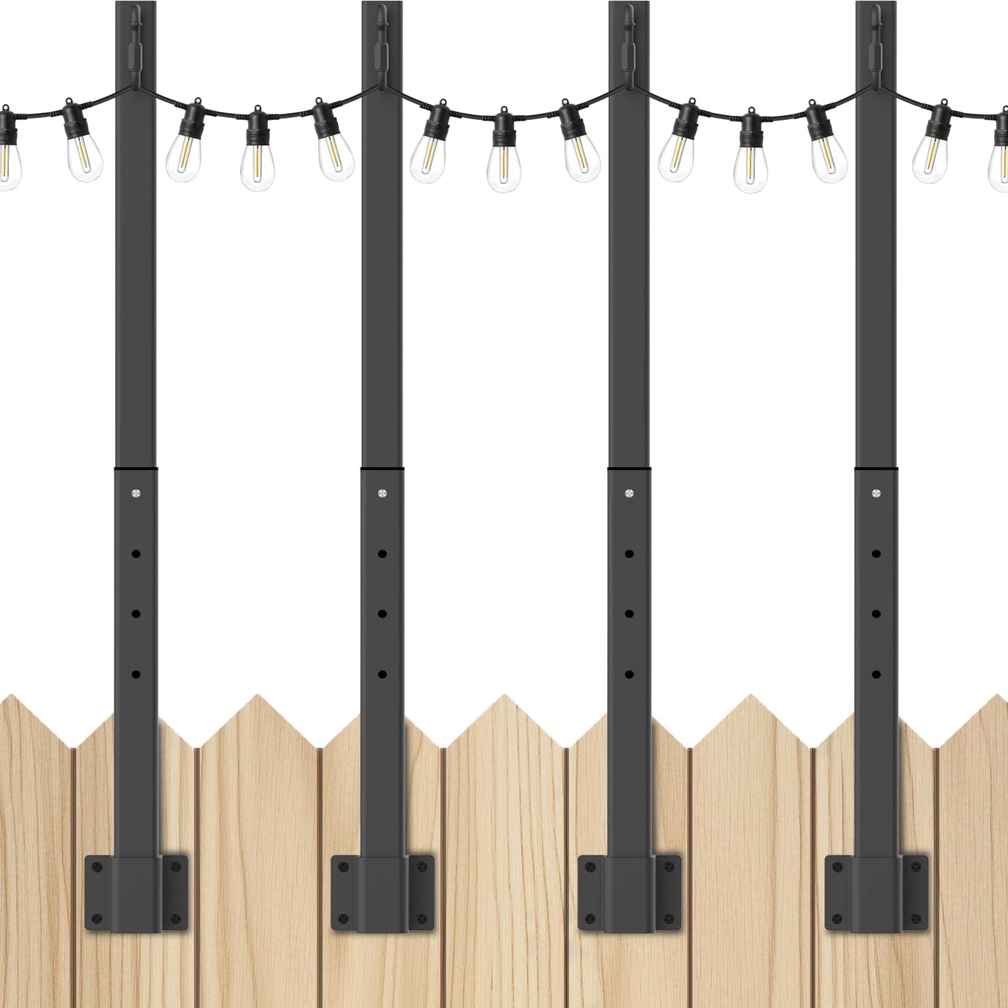 6 Pack String Light Poles, Outdoor String Light Pole 10 ft Forked Metal Light Pole with Adjustable Outdoor Light Stand, Deck, Backyard, Garden, Wedding, Rustproof and Sturdy with Hooks