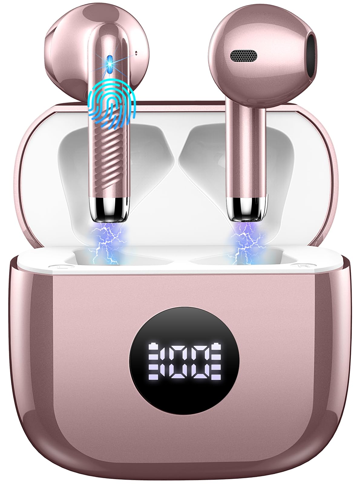 Wireless Earbuds, Bluetooth 5.4 Ear Buds LED Power Display Headphones Bass Stereo, Bluetooth Earbuds in-Ear Noise Cancelling Mic, 40H Playback Mini Case IP7 Waterproof Sports Earphones for Android iOS