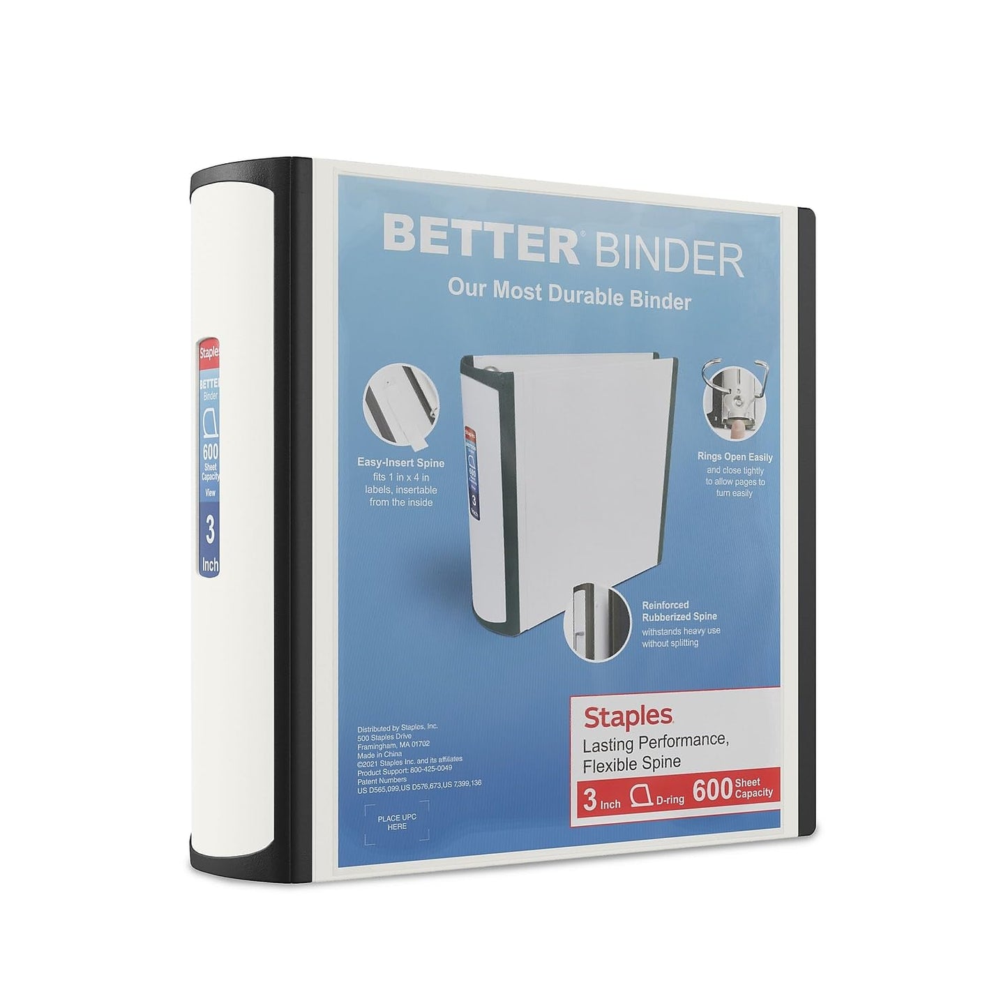 STAPLES 3 Inch BetterView Binder with D-Rings (Teal)