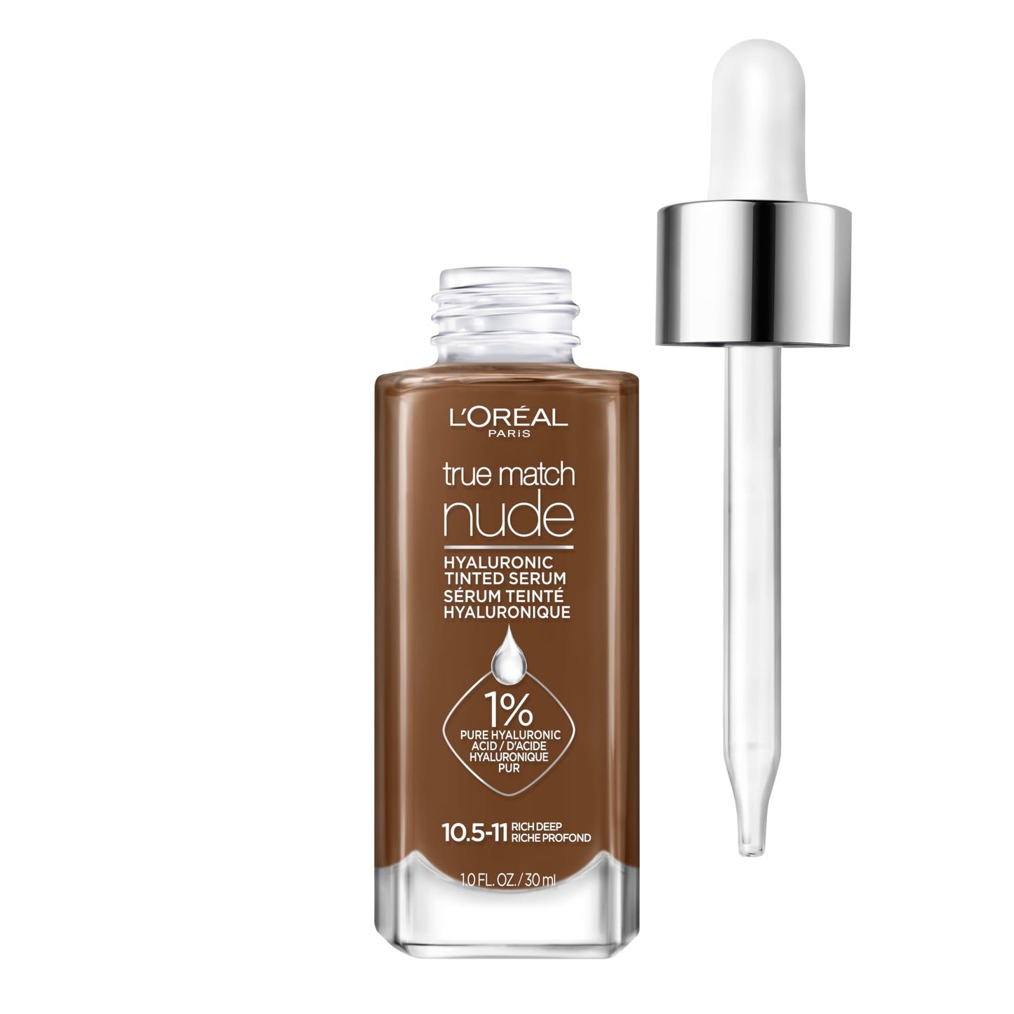 L'Oreal Paris True Match Nude Hyaluronic Tinted Serum Foundation with 1% Hyaluronic acid, Medium 4-5, 1 fl. oz.