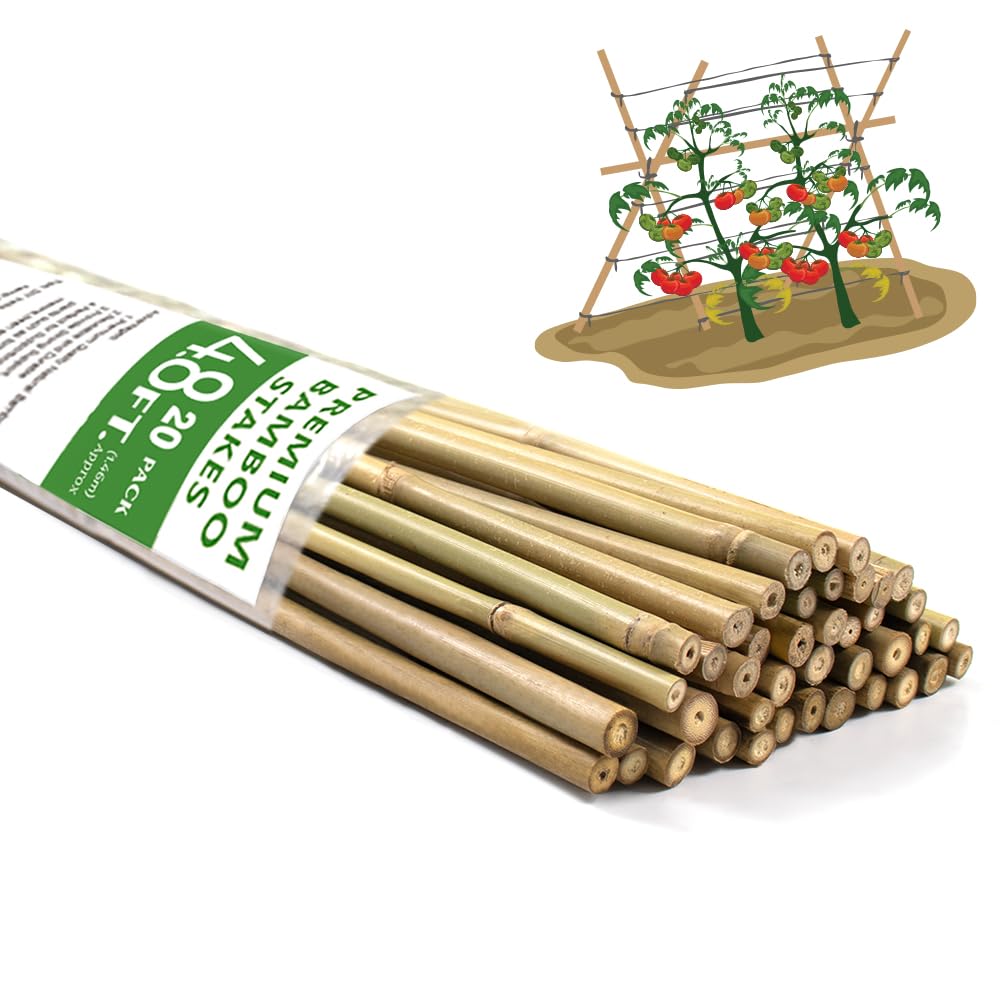 Plant Stakes,18 Inches Natural Garden Bamboo Sticks,BOVITRO 20Pcs Plant Support Stakes for Tomatoes,Beans,Vegetable and Potted Plants