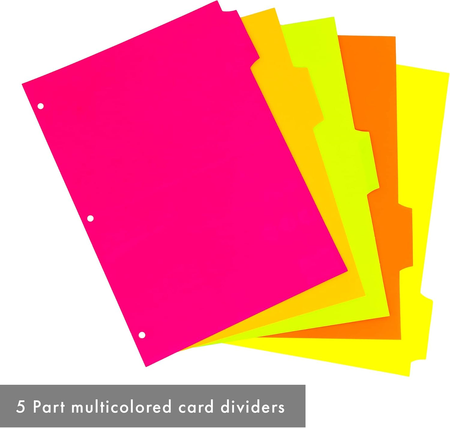 Pukka Pad, 5 Dividers, Binder Notebook File Page Separators, 5 Packs of 5 Tab Set, 8 ½ x 11 in. Neon Colors