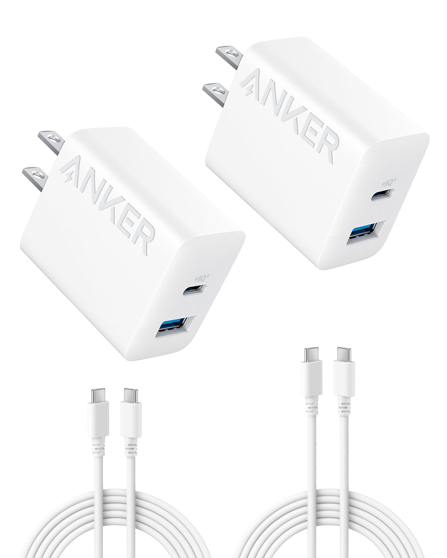 Anker iPhone 16 Charger, 2-Pack 20W Fast USB C Charger Block, for iPhone 16/16 Pro Max/15 Series/iPad Pro and More (Black, 2 Pack & 2 Cable)