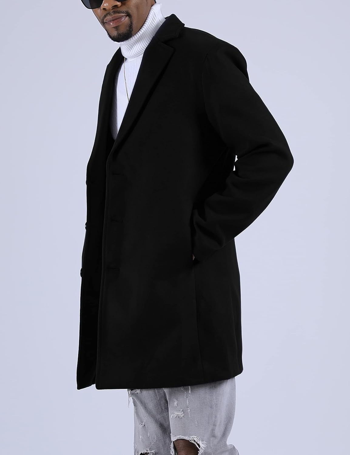 Springrain Men's Wool Blend Pea Coat Notched Collar Single Breasted Overcoat Warm Winter Trench Coat
