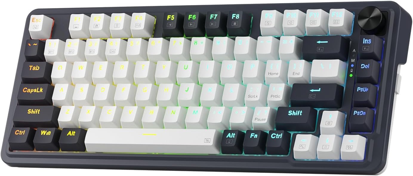 Redragon K673 PRO 75% Wireless Gasket RGB Gaming Keyboard, 3-Modes 81 Keys Compact Mechanical Keyboard Hot-Swap Socket, Dedicated Knob Control and Sound Absorbing Pads, Linear Red Switch