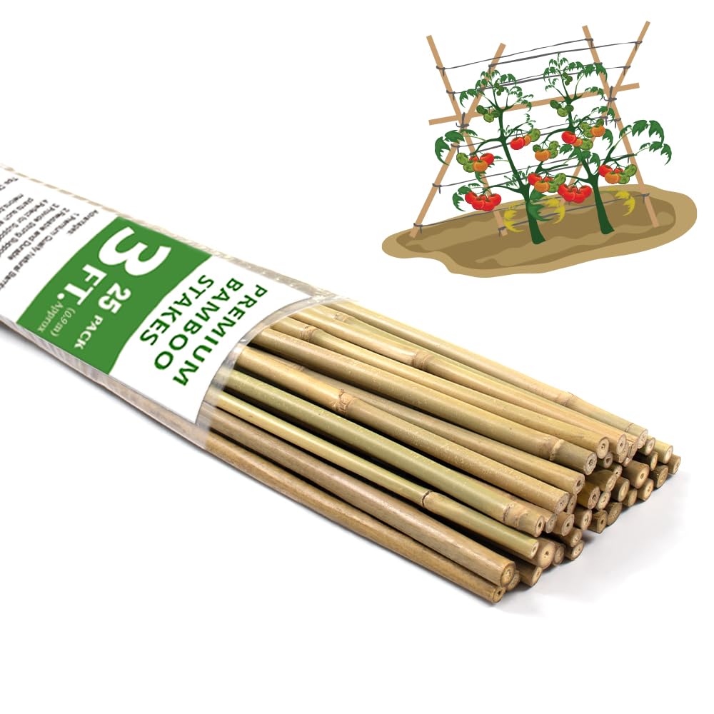 Plant Stakes,18 Inches Natural Garden Bamboo Sticks,BOVITRO 20Pcs Plant Support Stakes for Tomatoes,Beans,Vegetable and Potted Plants