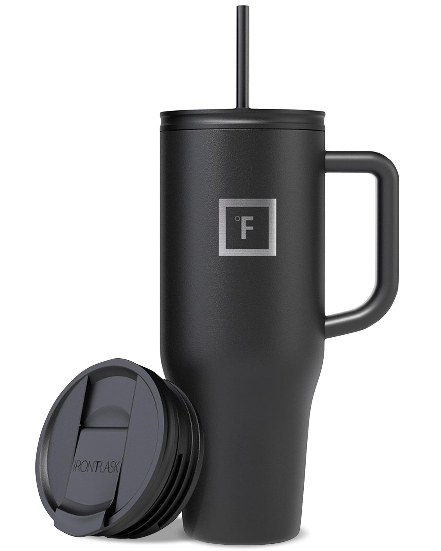 IRON °FLASK Co-Pilot Insulated Mug w/Straw & Flip Cap Lids - Cup Holder Bottle for Hot, Cold Drink - Leak-Proof - Water, Coffee Portable Travel Mug - Aurora, 40 Oz